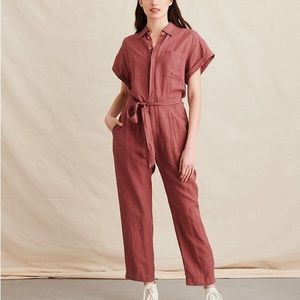 Alex Mill Drapey Jumpsuit in Rose Brown Tencel Linen